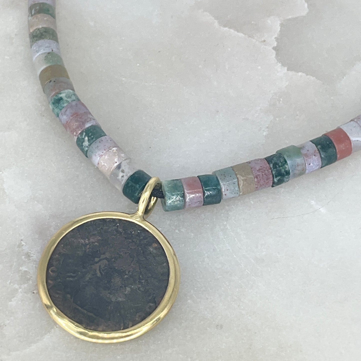 Ancient Greek Coin  Agate Necklace