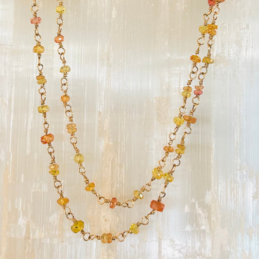 Gemstone Rosary Necklace ~ Yellow Orange Sapphire