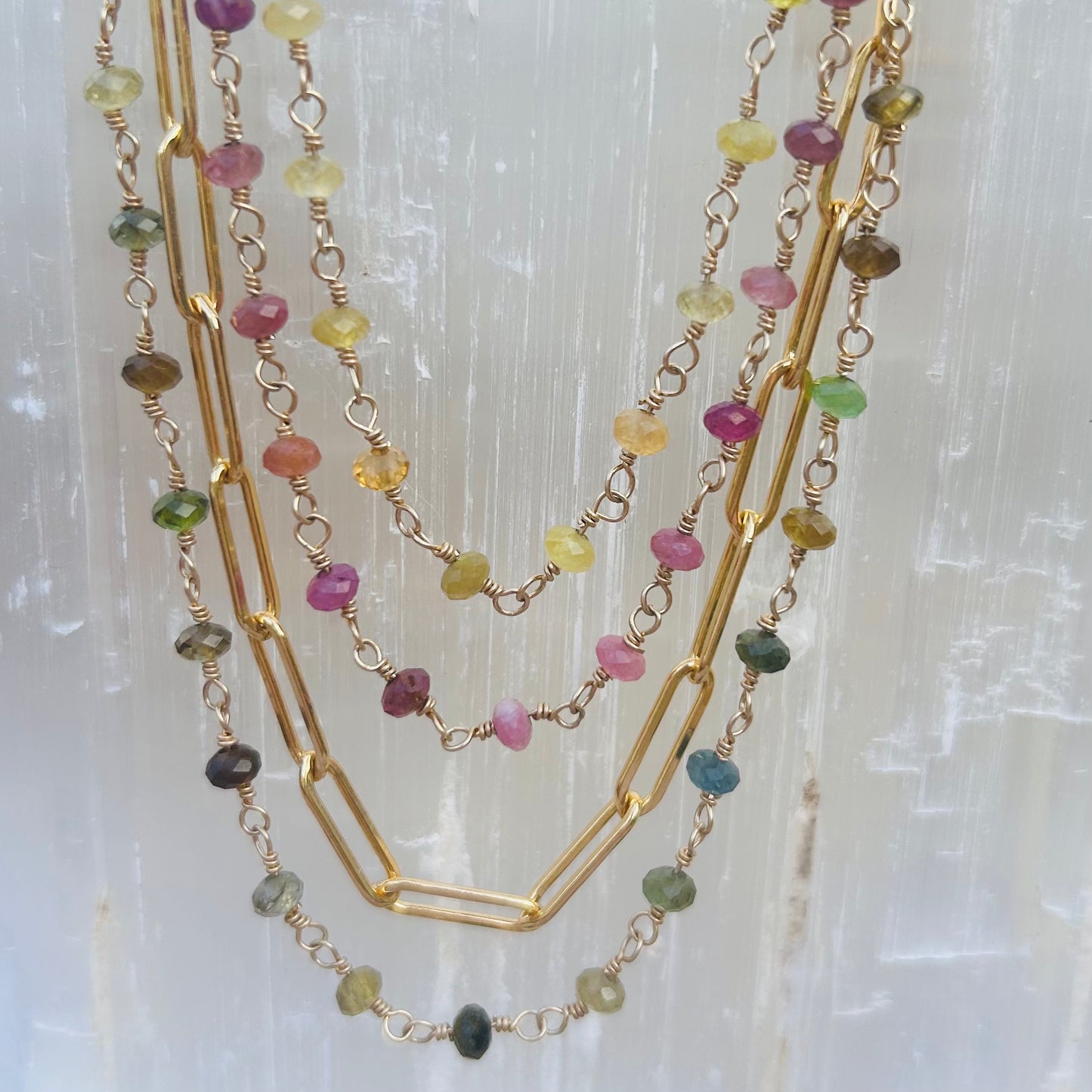 Gemstone Rosary Necklace ~ Pink Tourmaline