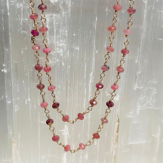 Gemstone Rosary Necklace ~ Pink Tourmaline