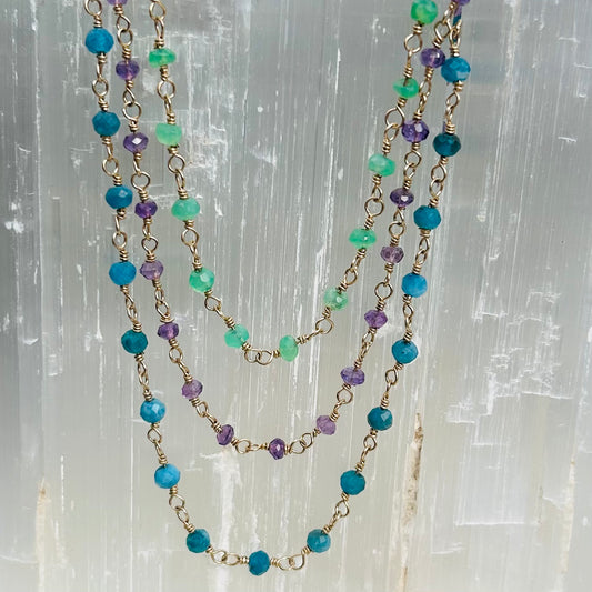 Gemstone Rosary Necklace ~ Sea Blue Apatite