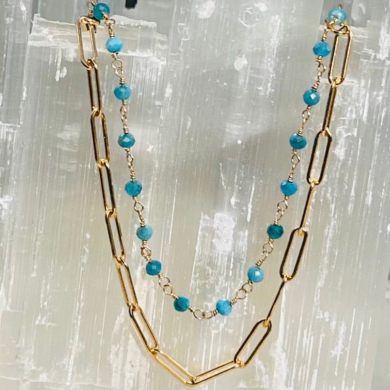 Gemstone Rosary Necklace ~ Sea Blue Apatite