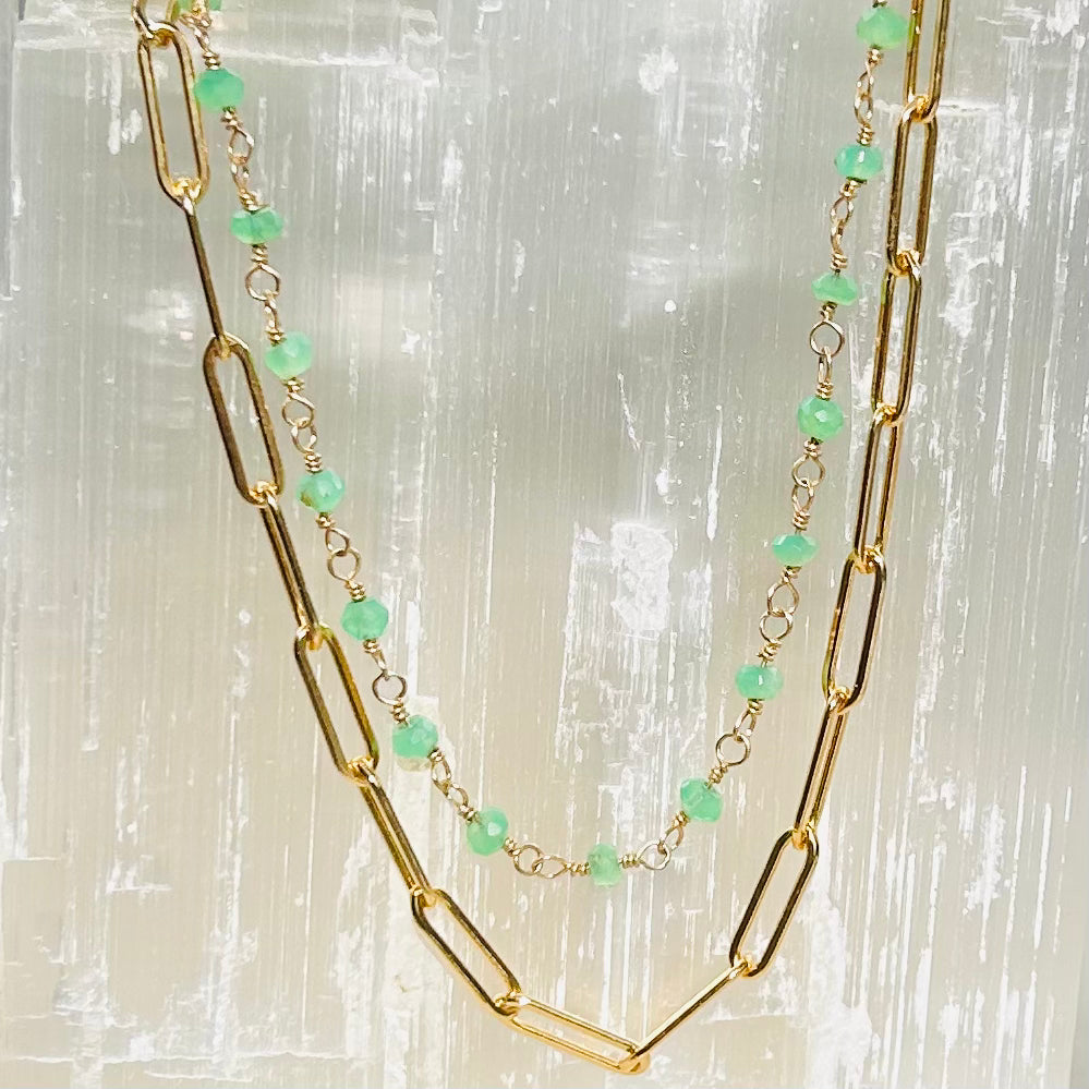 Gemstone  Rosary Necklace ~ Spring Green Chrysoprase