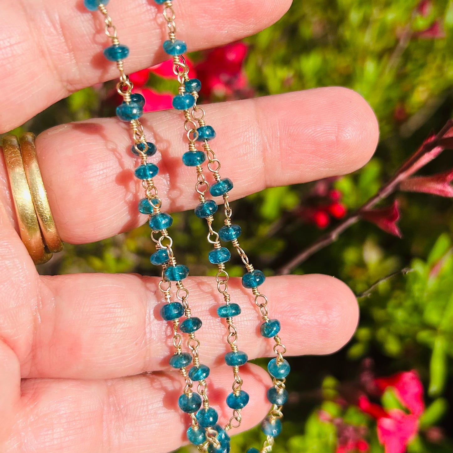 Gemstone Rosary Necklace ~ Smooth Blue Apatite