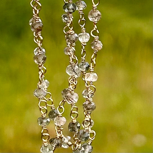 Gemstone Rosary Necklace ~ Moss Aquamarine