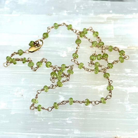 Gemstone Rosary Necklace ~ Translucent Green Peridot