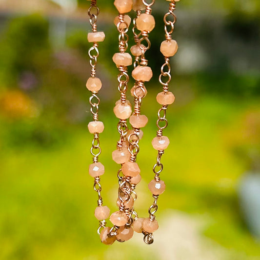 Gemstone Rosary Necklace ~ Peach Moonstone