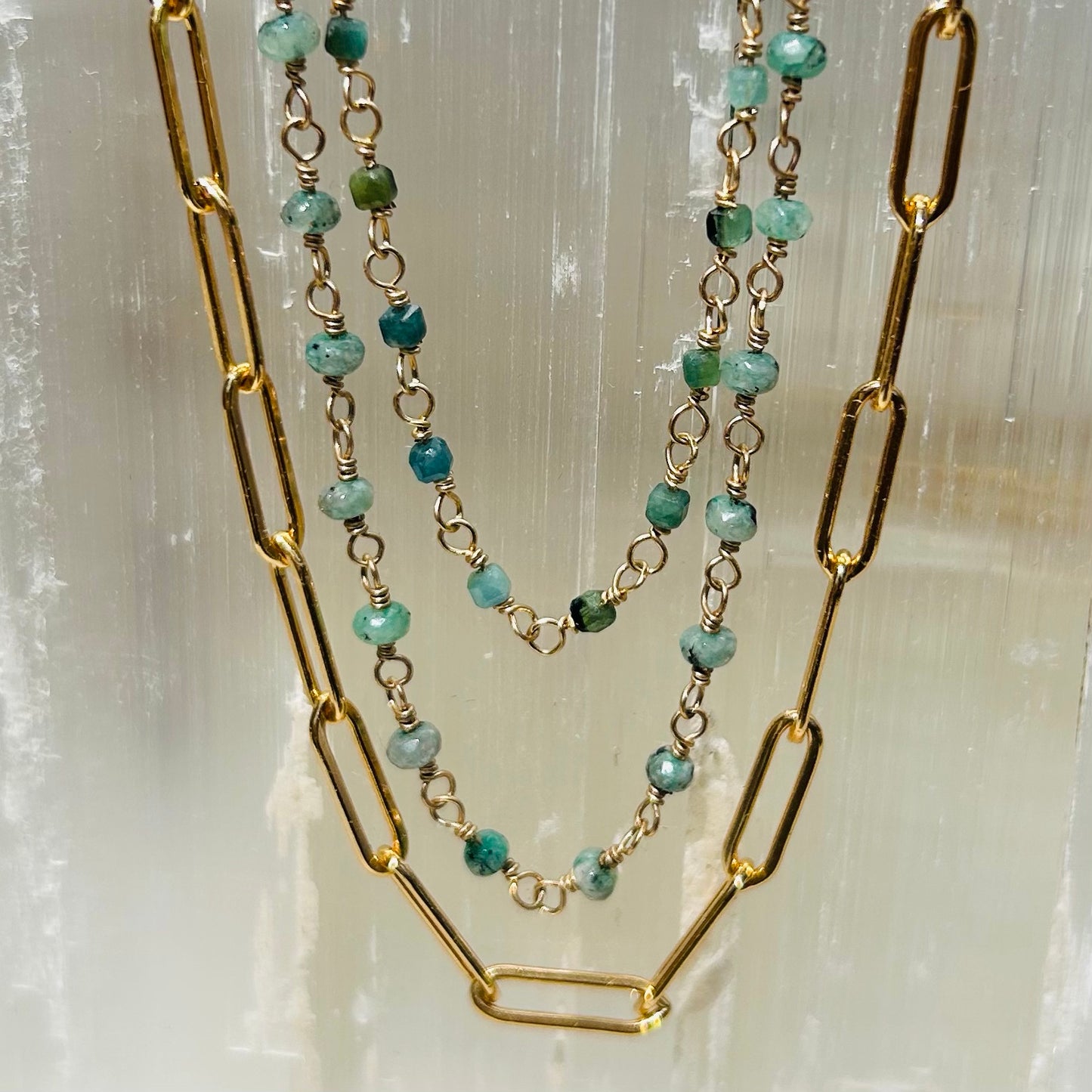 Gemstone Rosary Necklace ~ Small Green Emerald