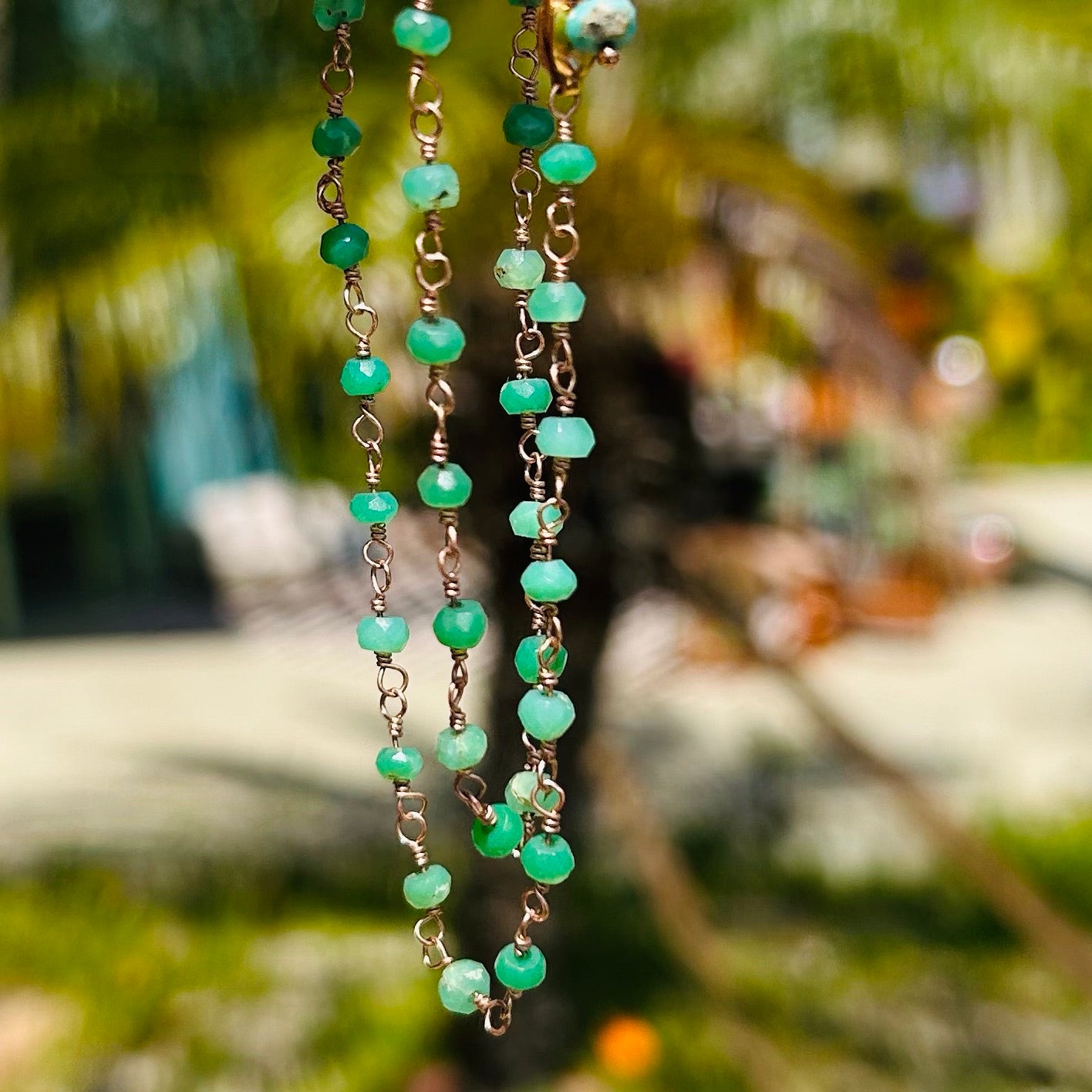 Gemstone  Rosary Necklace ~ Spring Green Chrysoprase RG