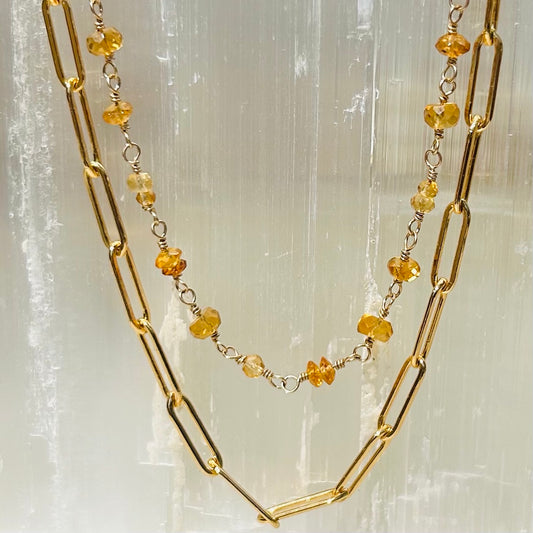 Gemstone Rosary Necklace ~ Mixed Citrine &  Yellow Sapphire