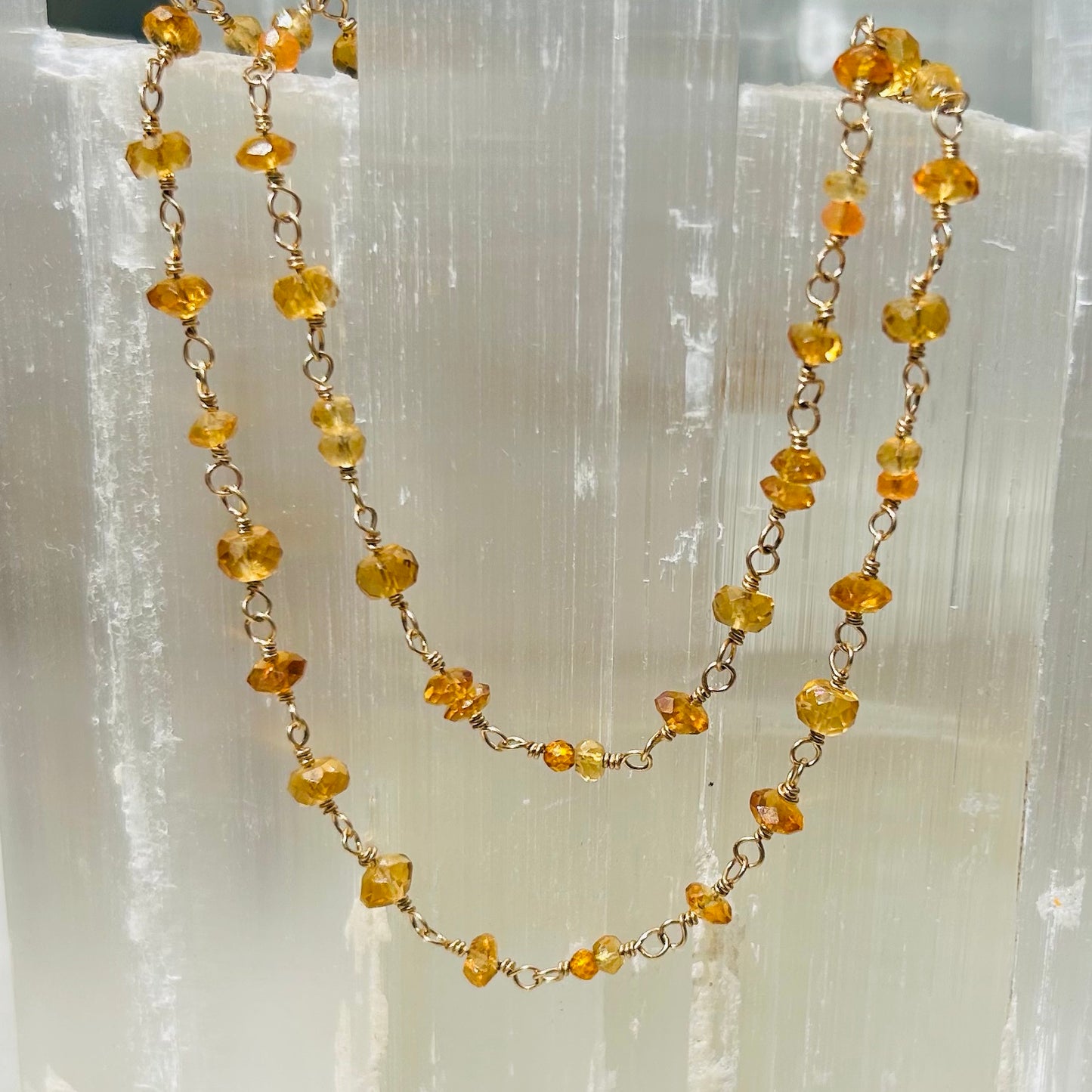 Gemstone Rosary Necklace ~ Mixed Citrine &  Yellow Sapphire