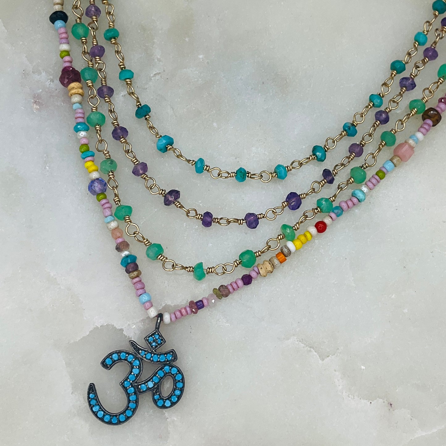 Enlightenment Om Beaded Necklace - Turquoise