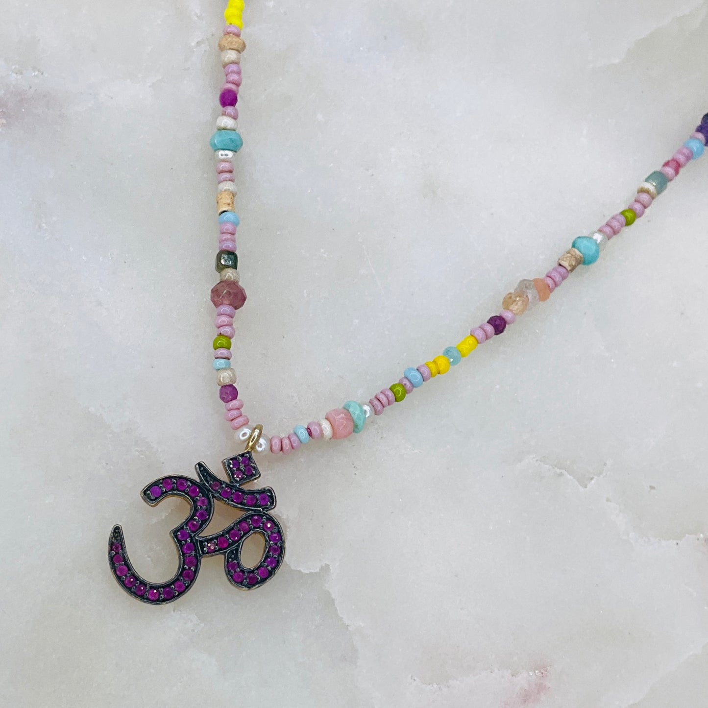 Enlightenment Om Beaded Necklace- Ruby
