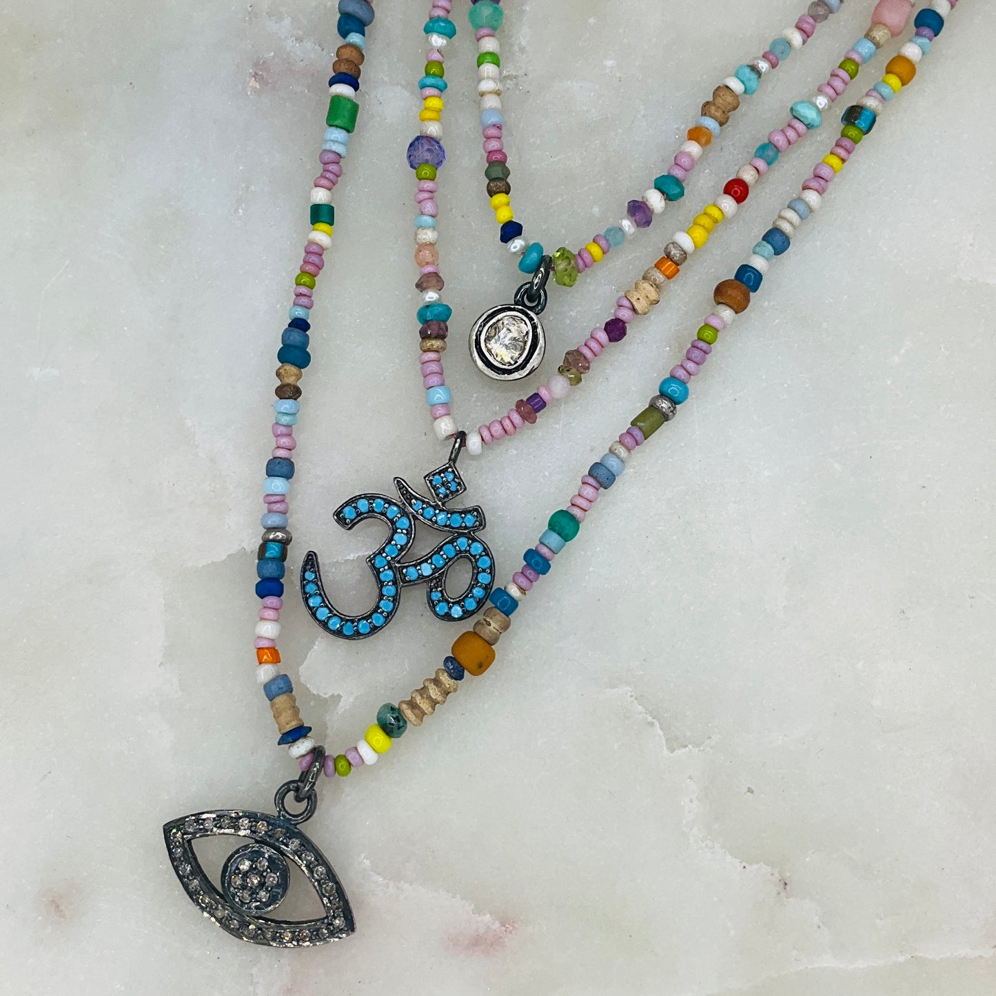 Enlightenment Om Beaded Necklace - Turquoise