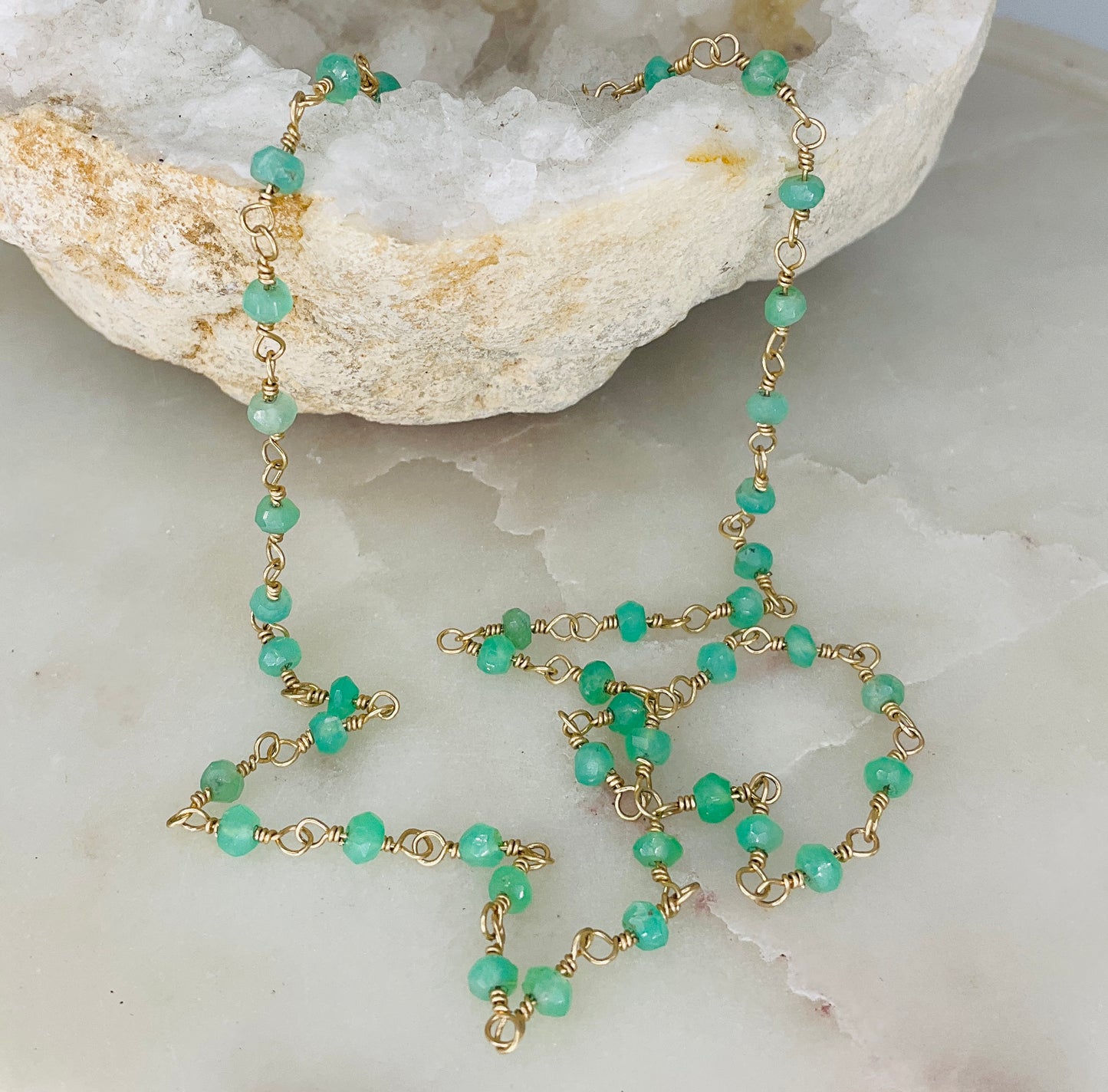 Gemstone  Rosary Necklace ~ Spring Green Chrysoprase