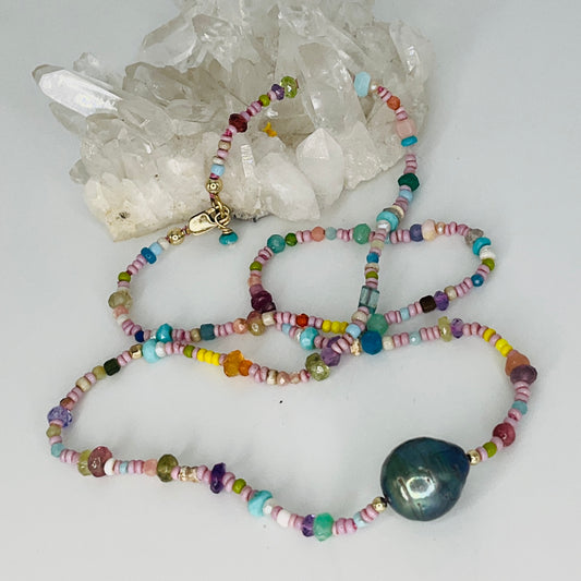 Floating Pearl with Mixed Beads