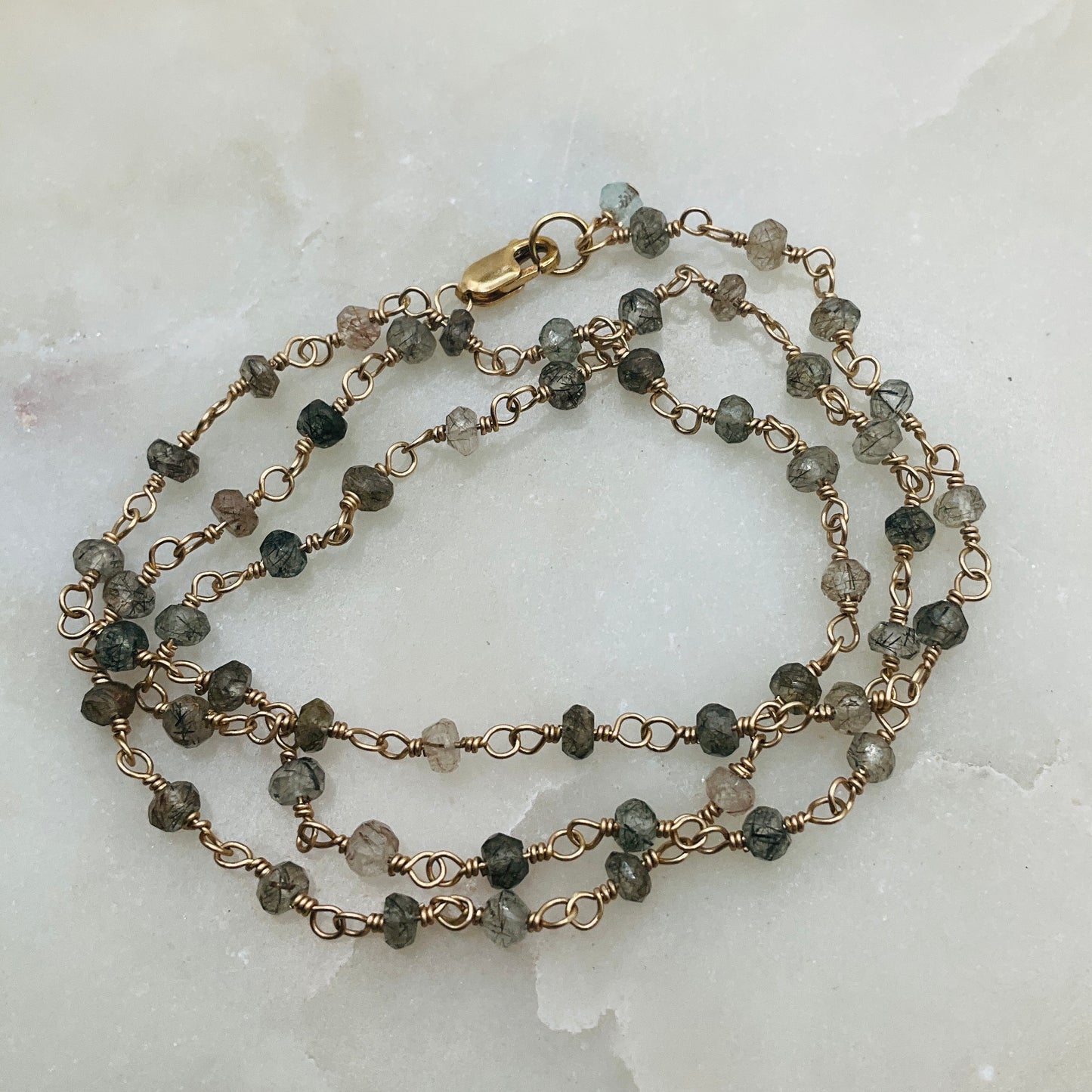 Gemstone Rosary Necklace ~ Moss Aquamarine