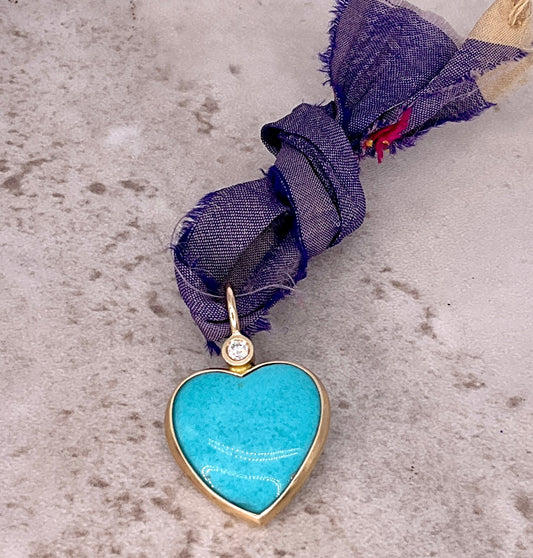 Sleeping Beauty Turquoise Gold Heart Pendant